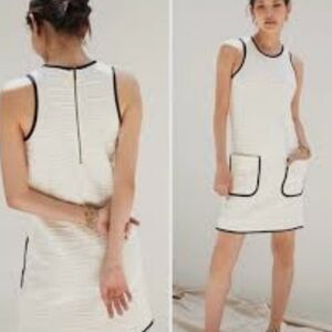 Anthropologie White Textured Mini Dress with Black Accents